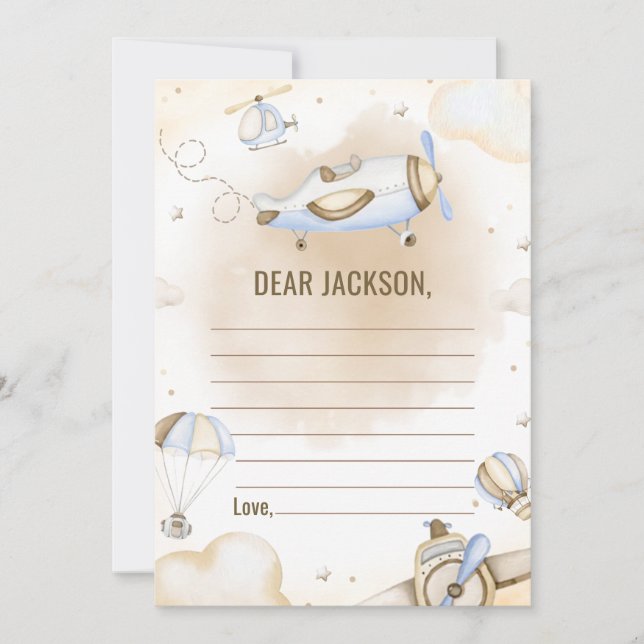 Convite Placa de Nota de Cápsula Horária do Avião viagens  (Frente)