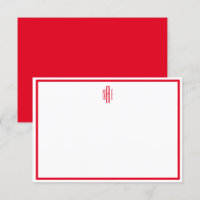 Placa de Nota Plana com Monograma Vermelho e Branc