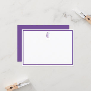 Convite Placa de Nota Plana com Monograma Violeta e Branco