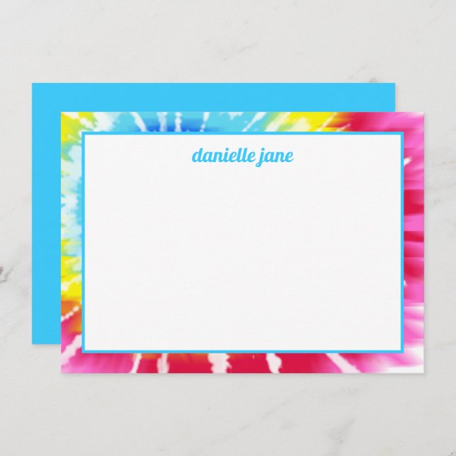 Convite Placa de Nota Plana Personalizada Pink Rainbow Tie (Frente/Verso)