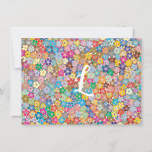 Convite Placa de Nota Plana Retro Floral Inicial Personali
