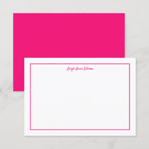 Convite Placa de Nota Plana, Rosa Brilhante e Branco Monog