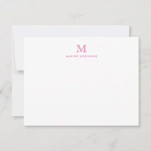 Convite Placa de Nota Rosa Blush Inicial de Monograma Mode