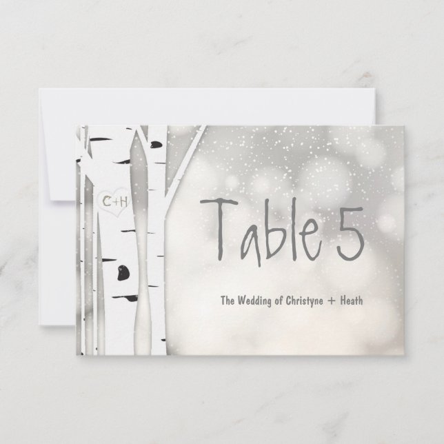 Convite Placa de Número da Mesa de Neve Invernal da Árvore (Frente)