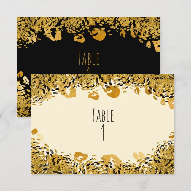 Convite Placa de Número de Tabela de Selva Exótica Dourada (Frente/Verso)