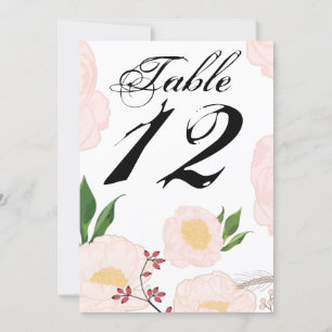 Convite Placa de números de tabela 5x7 Flores brancas no b