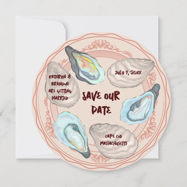 Convite Placa de Ostras Assadas Casamento Salve a Data (Frente)