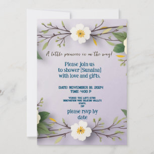 Convite Placa de papel branco floral e bonito floral lavan