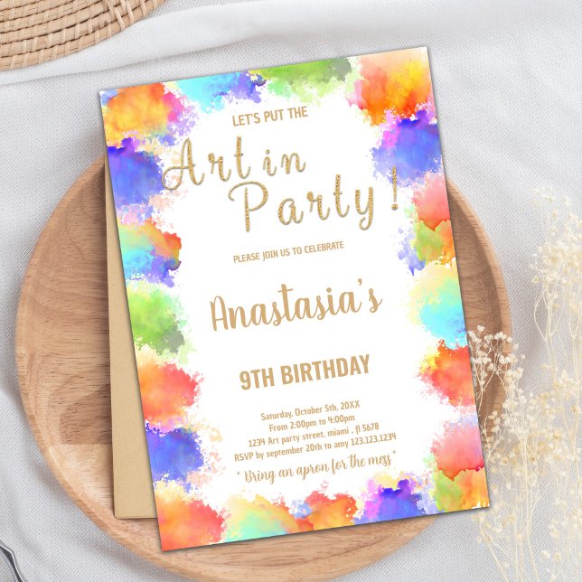 Convite Placa de Partido de Pintura de Meninas Editáveis c (Art in Party Glitter Paint Birthday Invitations)