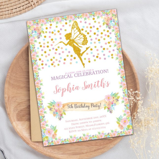 Convite Placa de partido mágica Sparkle para raparigas (Glitter Fairy Birthday Invitations)