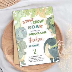 Convite Placa de Partido para Crianças Editáveis com T-Rex