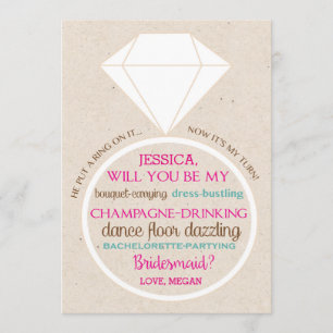 Convite Placa de Perguntas da Bridesmaid em Rosa e Teal