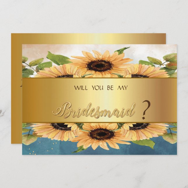 Convite Placa de ponte Elegante Chic Dourada Sunflower (Frente/Verso)