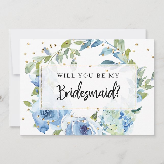 Convite Placa de Proposta Bridesmaid | Blue Greenery (Frente)