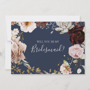 Convite Placa de Proposta Bridesmaid do Marinho Floral Mod