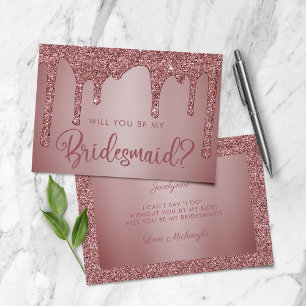 Convite Placa de Proposta da Bridesmaid da Glitter Dourada