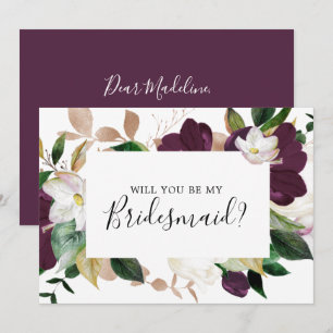 Convite Placa de Proposta de Bridesmaid Blooms Roxo Moody