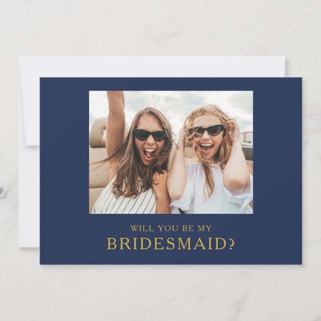 Convite Placa de Proposta de Bridesmaid de Foto Dourada do (Frente)