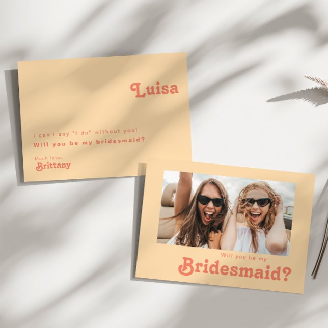 Convite Placa de Proposta de Bridesmaid de Foto Laranja Re (Criador carregado)