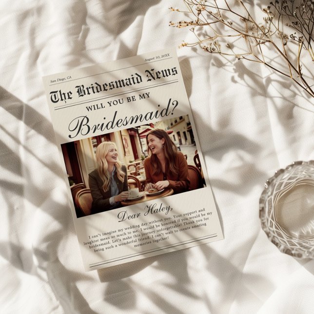 Convite Placa de Proposta de Bridesmaid de Jornal (Criador carregado)