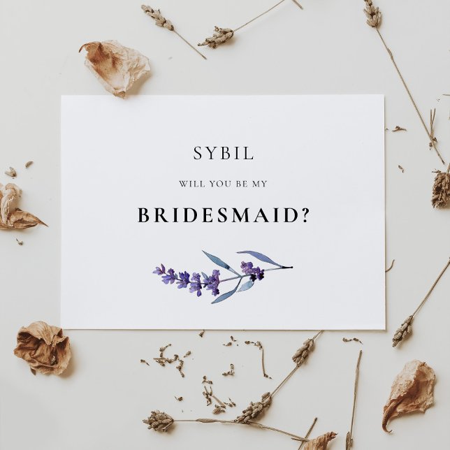 Convite Placa de Proposta de Bridesmaid de Lavanda Floral  (Criador carregado)
