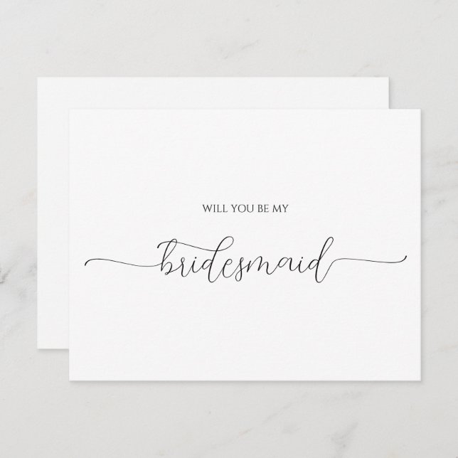 Convite Placa de Proposta de Bridesmaid de Script Mínimo S (Frente/Verso)