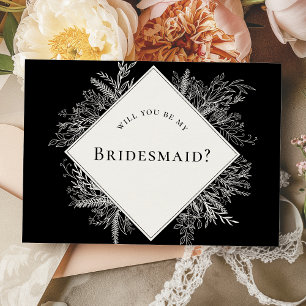 Convite Placa de Proposta de Bridesmaid de Verde Preto e B