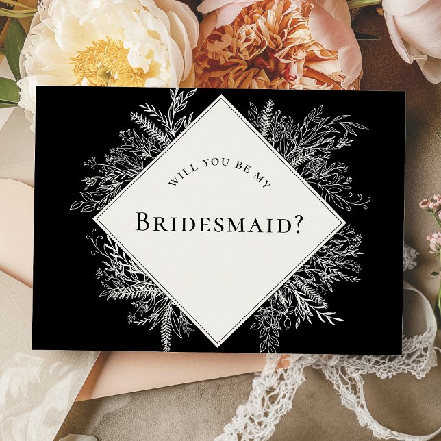 Convite Placa de Proposta de Bridesmaid de Verde Preto e B (Criador carregado)