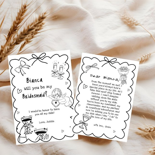 Convite Placa de Proposta de Bridesmaid Desenhada à Mão El (Criador carregado)