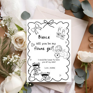 Convite Placa de Proposta de Bridesmaid Desenhada à Mão El