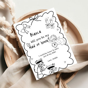 Convite Placa de Proposta de Bridesmaid Desenhada à Mão El
