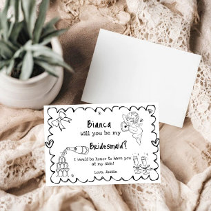 Convite Placa de Proposta de Bridesmaid Desenhada à Mão El