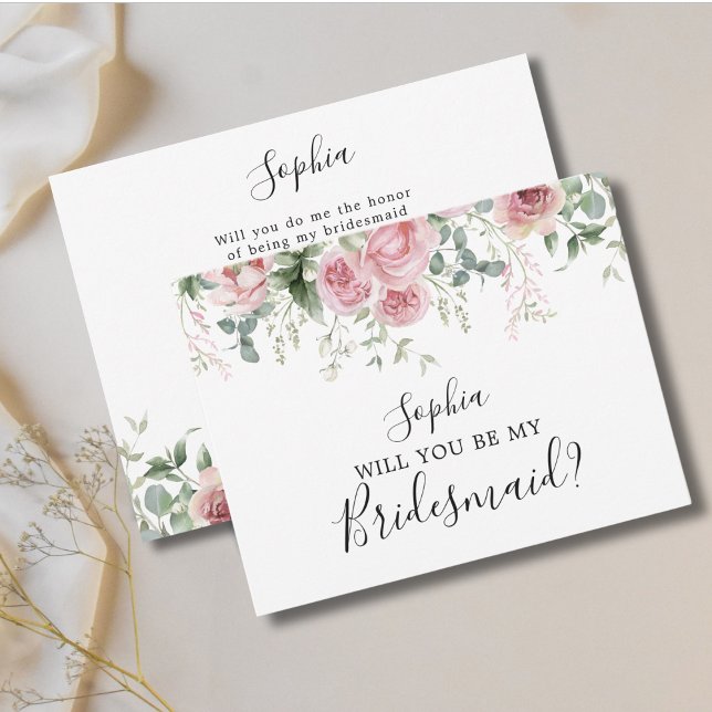 Convite Placa de Proposta de Bridesmaid Floral Rosa (Criador carregado)
