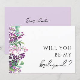 Convite Placa de Proposta de Bridesmaid Floral Roxo