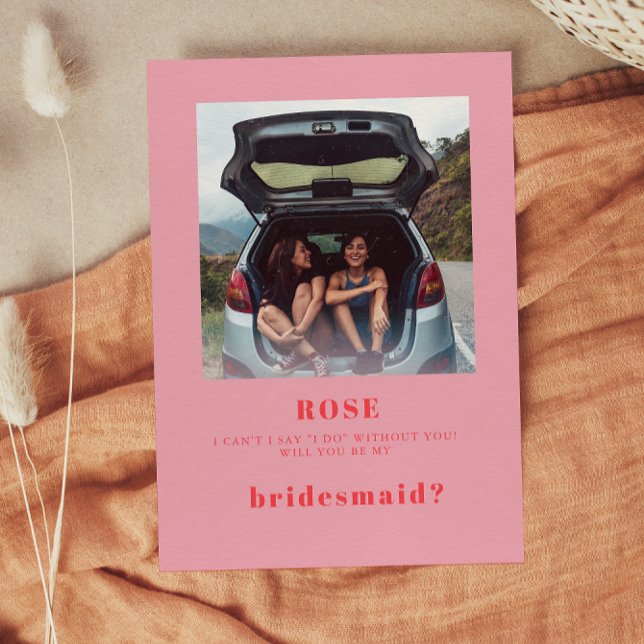 Convite Placa de Proposta de Bridesmaid Foto Rosa Retroati (Criador carregado)
