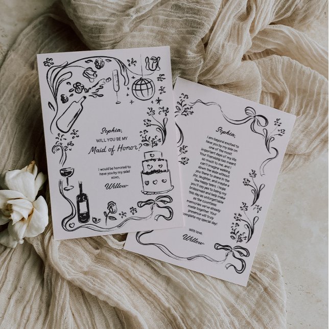 Convite Placa de Proposta de Madrinha de casamento Desenha (Maid of Honor Proposal Card)