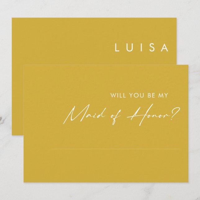 Convite Placa de Proposta de Madrinha de casamento Dourada (Frente/Verso)