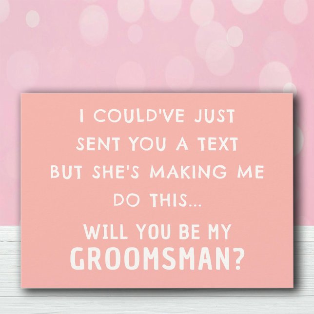 Convite Placa de Proposta de Padrinho de casamento Engraça (Funny Groomsman Proposal Card | Pastel Peach Cards)