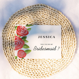 Convite Placa de proposta Floral Bridesmaid rosa vermelha