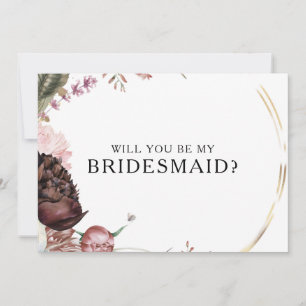 Convite Placa de Proposta Floral de Bridesmaid Burgundy Bo
