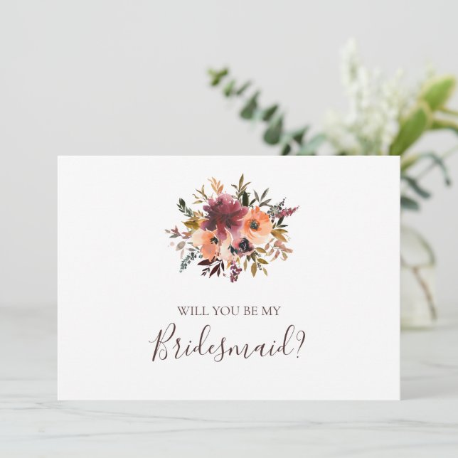 Convite Placa de Proposta Floral de Bridesmaid Laranja Bur (Em pé/Frente)