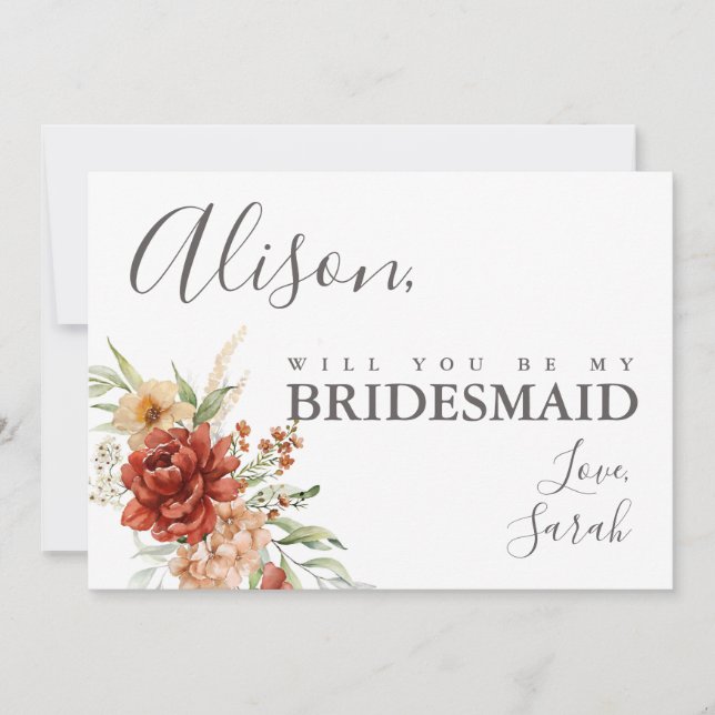 Convite Placa de Proposta Floral de Bridesmaid Rustic Boho (Frente)