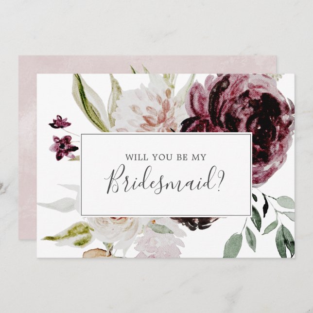 Convite Placa de Proposta Floral Romance Bridesmaid (Frente/Verso)
