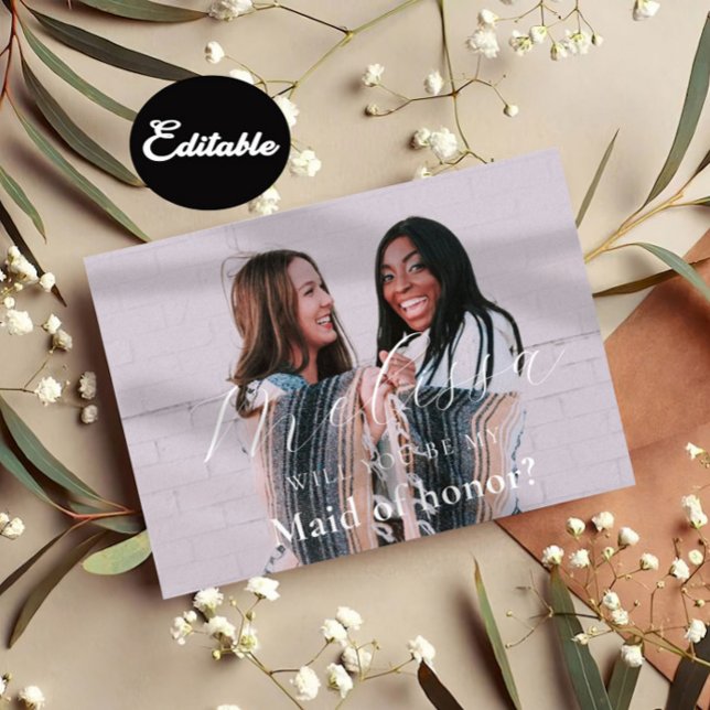 Convite Placa de Proposta Mínima de Bridesmaid de Foto (Criador carregado)