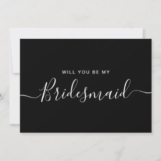 Convite Placa de Proposta Mínima de White Bridesmaid Preta