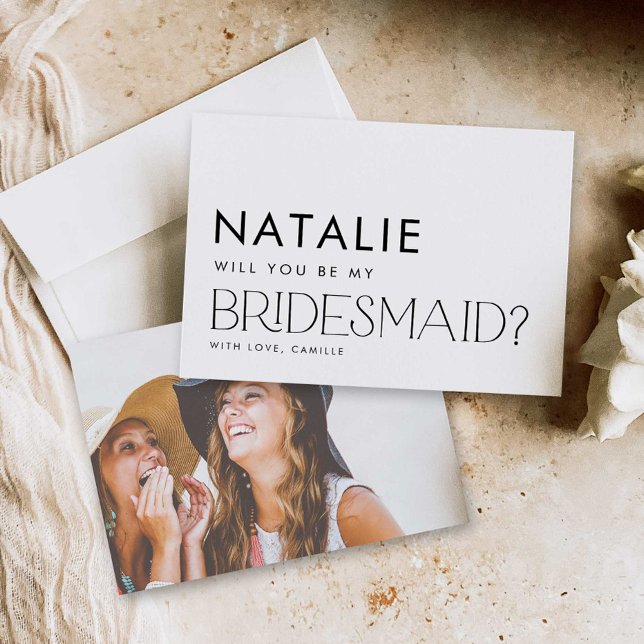 Convite Placa de Proposta Mínima Moderna de Bridesmaid de  (Modern Minimal Photo Bridesmaid Proposal Card)