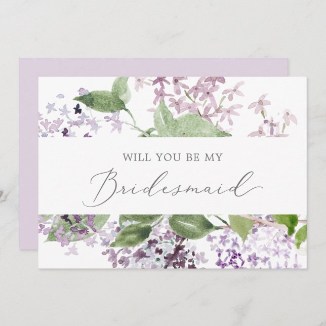 Convite Placa de Proposta Rustic Lilac Bridesmaid (Frente/Verso)