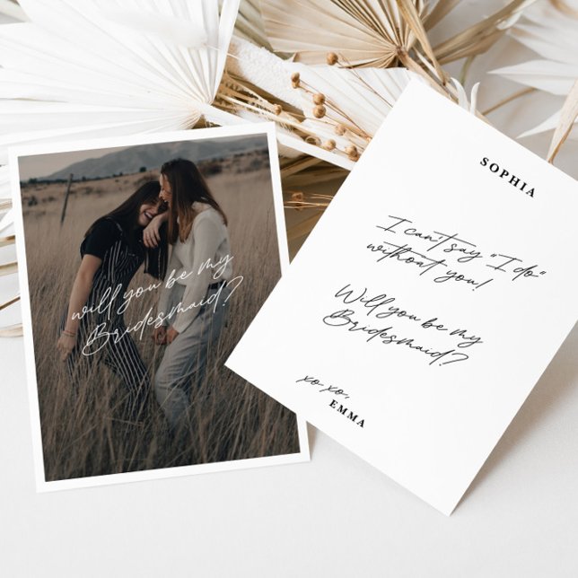 Convite Placa de Proposta Simples de Bridesmaid de Foto Mi (Minimalist Simple Photo Bridesmaid Proposal Card)