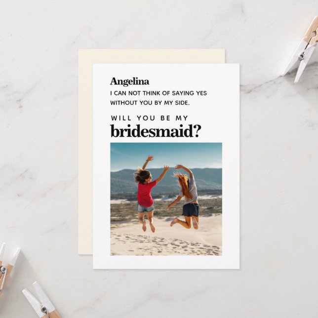 Convite Placa de Proposta Simples Elegante de Bridesmaid (Frente/Verso In Situ)