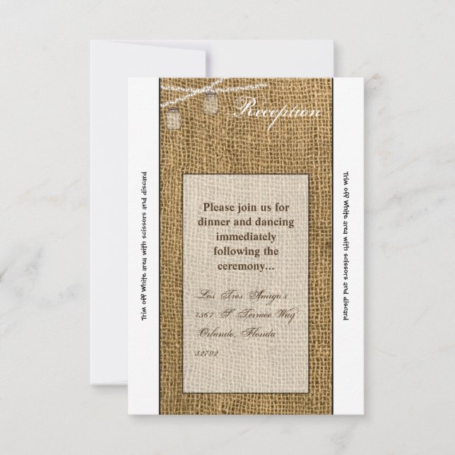 Convite Placa de recepção 3,5x7 Mason Jar String Luzes Bur (Frente)